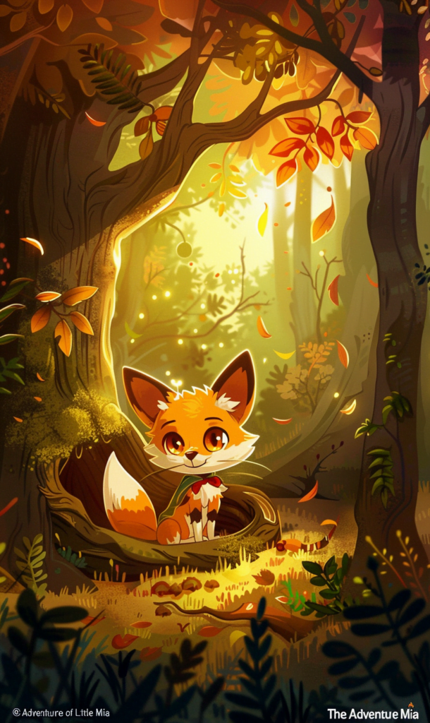"Adventures of Little Mia" - vibrant illustrations depicting Mia the fox exploring magical realms, making friends, and discovering wonders in a series of enchanting adventures.